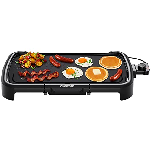 Chefman XL Electric Griddle with Removable Temperature Control, Immersible Flat Top Grill, Burger, Eggs, Pancake Griddle, Nonstick Extra Large Cooking Surface, Slide Out Drip Tray, 10 x 20 Inch