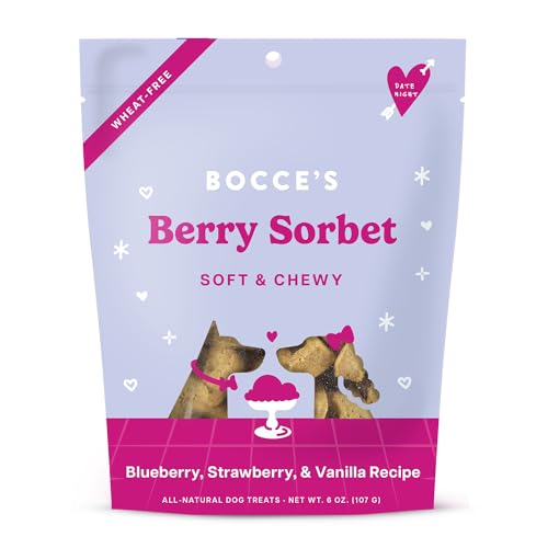 Bocce's Bakery Berry Sorbet Treats for Dogs, Wheat-Free Everyday Dog Treats, Made with Real Ingredients, Baked in The USA, All-Natural Soft & Chewy Cookies, Strawberry, Blueberry & Vanilla, 6 oz