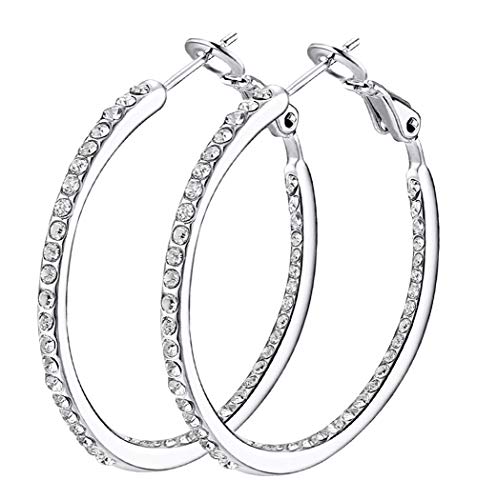 Hoop Earrings, Cubic Zirconia White Gold Plated Hoop Earrings for Women, Rhinestone Silver Hoop Earrings