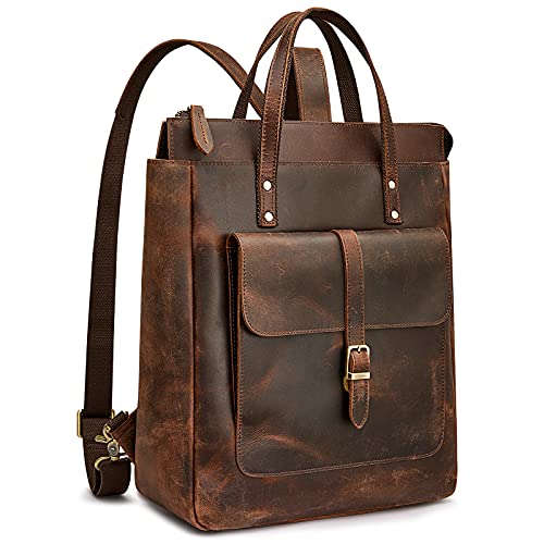 S-ZONE Women Genuine Leather Backpack Purse Retro Top-handle Bags Vintage Totes Casual Daypack