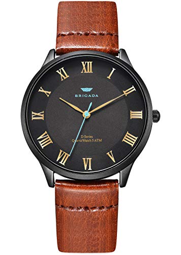 BRIGADA Men's Watches Classic Black Business Casual Wrist Watch for Men Quartz Waterproof