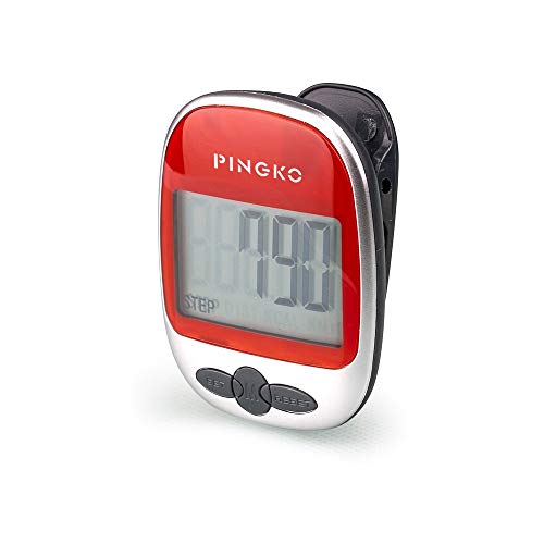 PINGKO Best Pedometer for Walking Accurately Track Steps Multi-Function Portable Sport Pedometers Step/Distance/Calories/Counter - Red