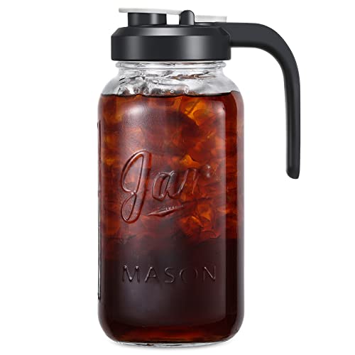 AOZITA Glass Pitcher with Lid - 2 Quart Mason Jar Pitcher with Filter Lid, Wide Mouth Jar Leak-proof Water Jug, Heavy Duty Container for Water, Juice, Milk, Tea, Iced Coffee, and Drinks