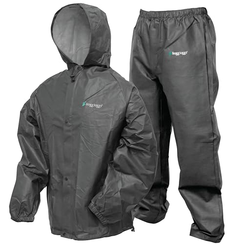 FROGG TOGGS Mens Pro Lite Suit, Waterproof, Breathable, Dependable Wet Weather Protection Rain, Carbon Black, XL-XXL US