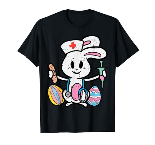 Easter Bunny Nurse Stethoscope Cute Rabbit Scrub Top Women T-Shirt