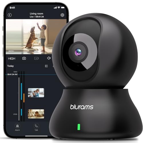 blurams Security Camera, 2K Indoor Camera 360° Pet Camera for Home Security with Phone App, Motion Tracking, 2-Way Audio, IR Night Vision, Siren, Compatible with Alexa & Google Assistant(2.4GHz ONLY)