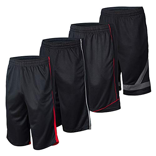 4 Pack: Men's Dry-Fit Sweat Resistant Active Athletic Performance Shorts