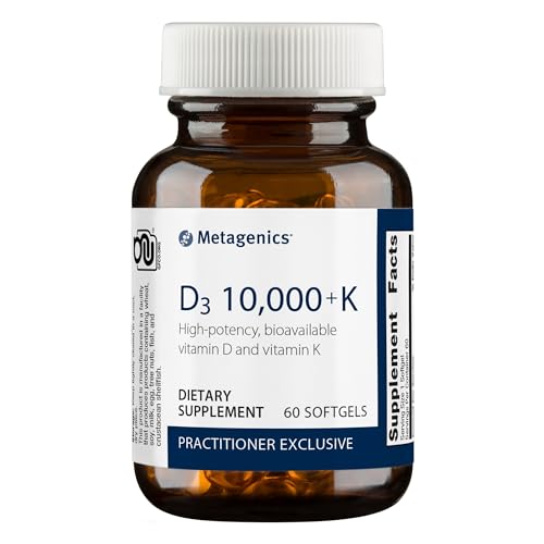 Metagenics D3 10,000 + K - for Immune Support, Bone Health & Heart Health* - Vitamin D with MK-7 (Vitamin K2) - Non-GMO - Gluten-Free - 60 Softgels