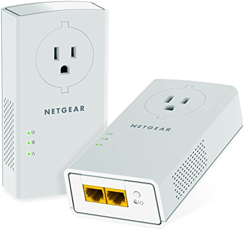 NETGEAR Powerline adapter Kit, 2000 Mbps Wall-plug, 2 Gigabit Ethernet Ports with Passthrough + Extra Outlet (PLP2000-100PAS)