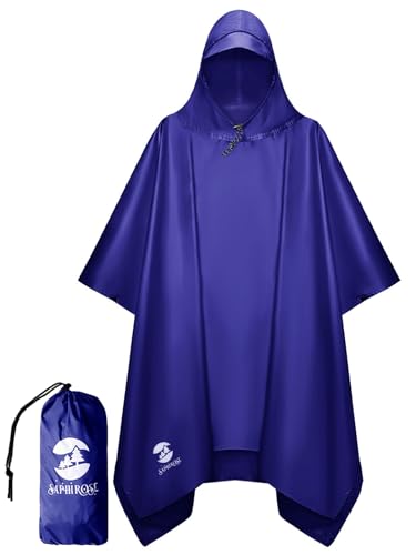 SaphiRose Hooded Rain Poncho Waterproof Raincoat Jacket for Men Women Adults(Deep Blue)