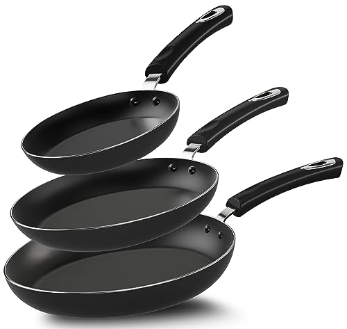 Utopia Kitchen Nonstick Frying Pan Set - 3 Piece Induction Bottom - 8 Inches, 9.5 Inches and 11 Inches (Grey-Black)