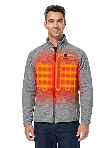ORORO Men's Heated Fleece Jacket Full Zip with Battery Pack (Grey, M)