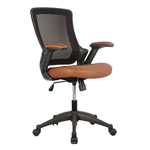 Techni Mobili Height Adjustable Arms Mid-Back Mesh Task Office Chair, 25' W x 25' D x 34-44' H, Brown