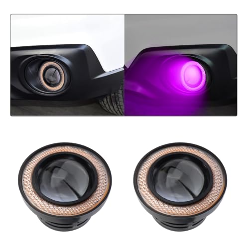 IHOTDER 2PCS Angel Eye Halo Fog Lights for Cars,Super Bright LED Fog Lights Assembly Car Decor with COB Aperture,Universal Daytime Running Light Bulb Car Accessories Exterior (Purple)