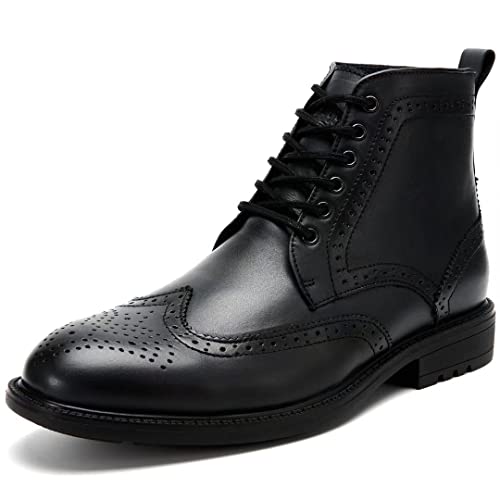 Arkbird Mens Dress Boots, Genuine Leather Captain Ankle Boots Lace-Up Wingtip Black 10.5