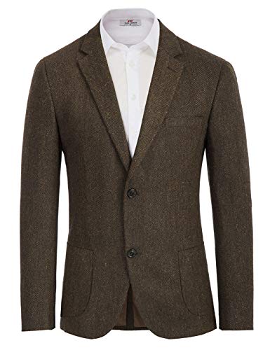 Men's British Tweed Suit Blazer Premium Wool Blend Herringbone Wedding Brown XL