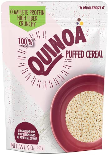 Puffed Quinoa Cereal + Nothing – Vegan – Gluten Free – Non-GMO – [9 oz] Try Quinoa Pops as Snacks – Cereal – Salad Topper for Sustainable Energy – Crunchy Quinoa is Good Mood Food – by Wholefort