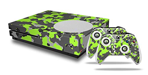 WraptorSkinz Decal Vinyl Skin Wrap Compatible with Xbox One S Console and Controllers - WraptorCamo Old School Camouflage Camo Lime Green