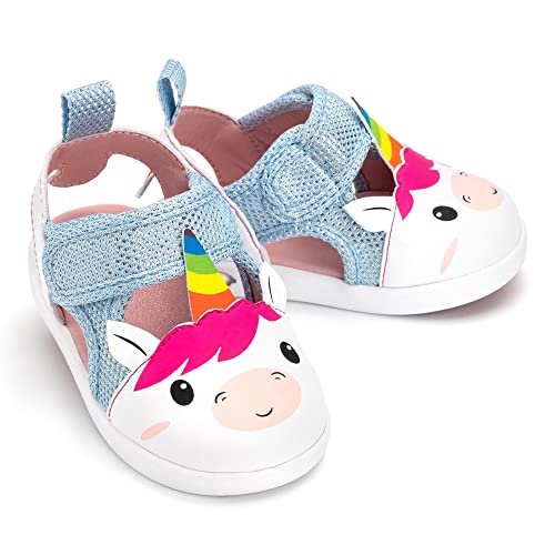ikiki Squeaky Sandals for Toddlers/Little Kids (Unicorn, White/Sparkly Blue, Size 9)