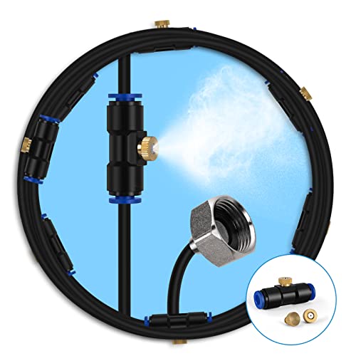 lifeegrn Misting Cooling System, Outdoor Misting System for Patio, 40 FT Misting Line+10 Mist Nozzles+3/4' Brass Adapter,Outdoor Mister System for Patio Garden Trampoline Greenhouse