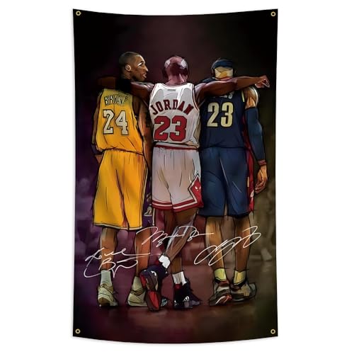 MOOR MJ LBJ KB Poster Jordan James Kobe Tapestry Banner Basketball Inspirational Success Basketball Star Flag（3x5ft,Vivid Color,Polyster） For Man Cave,Dorm,Gift Needs