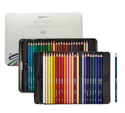 Amazon Basics Premium Colored Pencils, Soft Core, 48 Count Set, Multicolor