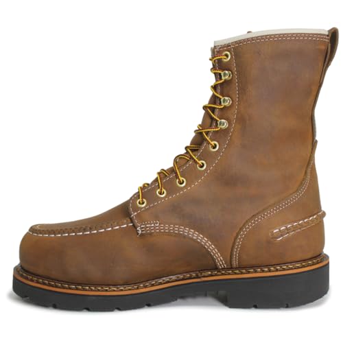 Thorogood 1957 Series 8” Waterproof Steel Toe Work Boots for Men - Full-Grain Leather with Moc Toe, Slip-Resistant Heel Outsole, and Comfort Insole; EH Rated, Crazyhorse - 10.5 M US