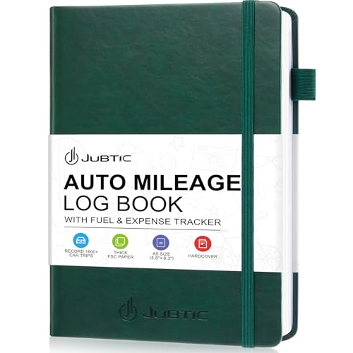 JUBTIC Auto Mileage Log Book for Taxes,Vehicle Maintenance Log Book,Mileage Tracker for Car with Mileage,Expense,Gas Consumption & Lubrication,A5 Size,1,674 Mileage Entries,A5 Size(Dark Green)
