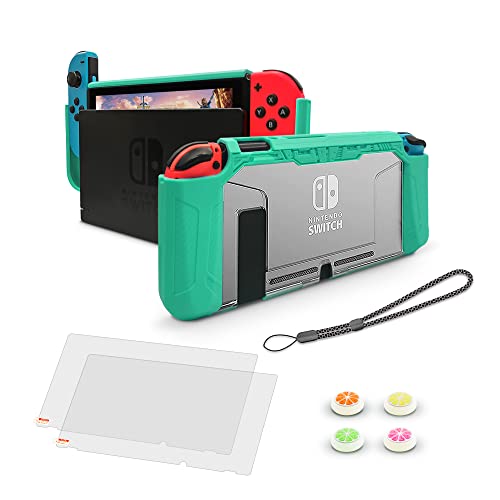 Innoc Switch Case Dockable Case for Nintendo Switch with Screen Protector and Thumb Caps, Ergonomic TPU Grip Ultra-Thin Protective Case for Nintendo Switch (Green)