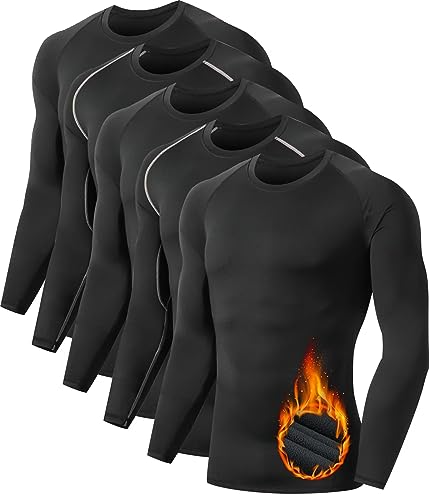 TELALEO 5 Pack Men's Thermal Compression Shirt Long Sleeve Athletic Base Layer Top Winter Cold Gear Workout Running Hunting XL