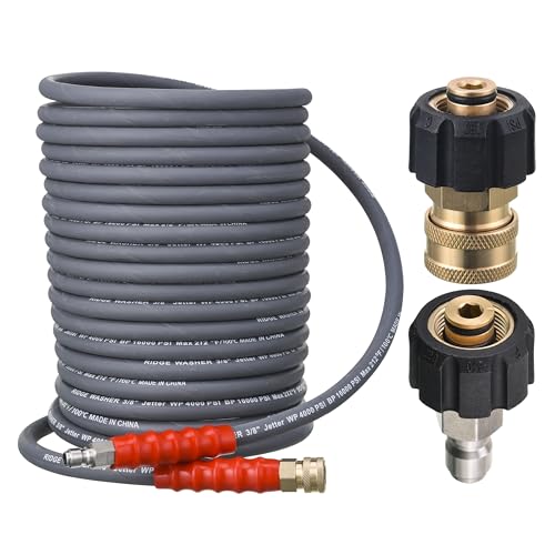 RIDGE WASHER Pressure Washer Hose 50 Feet X 3/8 Inch for Hot and Cold Water, with M22 14mm to 3/8 Inch Quick Connect, 4000 PSI