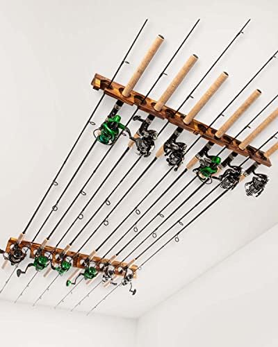 Ghosthorn Holds Up to 12 Rods Fishing Pole Rod Racks Wall or Ceiling Mounted Fishing Pole Rod Holders for Garage Storage Organizer Fishing Gear Equipment Gifts for Men Women