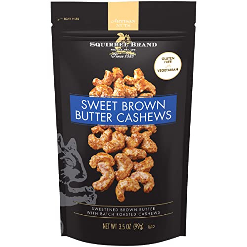 Squirrel Brand Sweet Brown Butter Cashews, 3.5 Ounces Resealable Bag, Gluten Free, Vegetarian