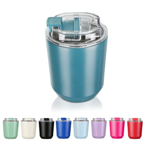Puraville Insulated Tumblers with Lid, 10 oz Travel Coffee Mug Stainless Steel Vacuum Thermos Cup, 10/14 oz Leak Proof Double Walled Coffee Tumbler for Iced and Hot Drinks,Peacock Blue