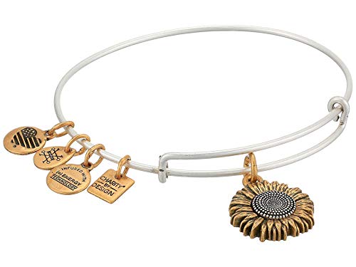 Alex and Ani Tokens Expandable Bangle for Women, Sunflower Charm, Two-Tone Finish, 2 to 3.5 in