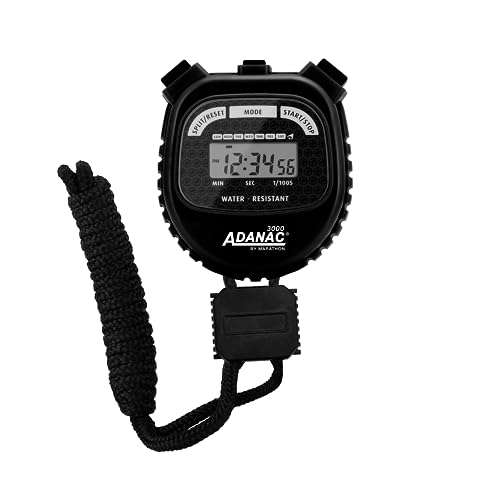 Marathon Adanac 3000 Digital Stopwatch Timer, Black - High Precision Accuracy to 1/100th Seconds - Water, Dust & Shock Resistant - 46” Lanyard Included