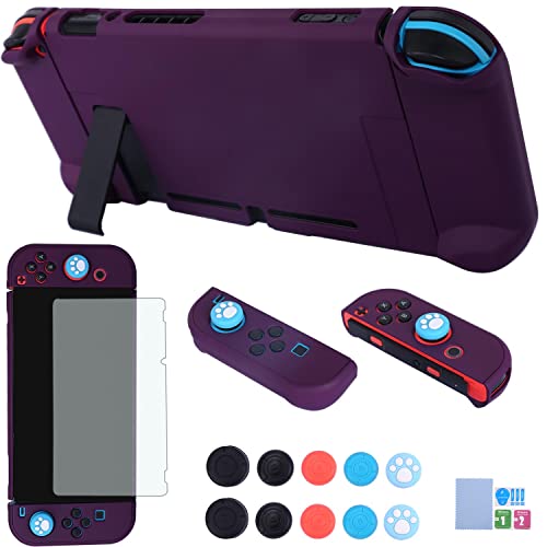 COMCOOL Dockable Case for Nintendo Switch 3 in 1 Protective Cover Case for Nintendo Switch and Joy-Con Controller with Screen Protector and Thumb grips - Wine Red