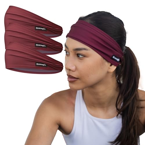 Sweatband for Men and Women - Unisex Headband That Wicks Moisture and Eliminates Excess Sweat - Running, Sports, Cycling, Football, Triathlons, Construction, Yoga and More (Dark Red, Single)