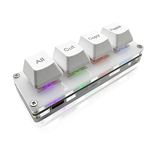 BTXETUEL Mini 4-Key Select-All Cut Copy Paste Macro Pad Ctrl A X C V Shortcut One Handed Keyboard RGB Gaming Mechanical Keyboard OSU Keypad Programmable Keyboard for Working and Gaming. (White)