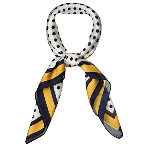 Allegra K 70cm Polka Dots Square Scarf Neck Scarves Kerchief Neckerchief Headband for Women 70 * 70cm/ 27.56 * 27.56 inches(L*W) Navy Blue Yellow