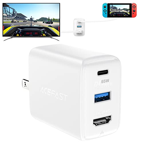 ACEFAST Fast Charger for Nintendo Switch, Laptops, Steam Deck, GaN PD65W 3 Port Wall Charger Foldable AC Plug Power Adapter Compatible with MacBook, Acer, Switch, Supports TV Mode and Dock Station