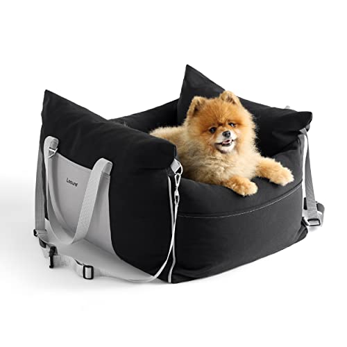 Lesure Small Dog Car Seat for Small Dogs - Waterproof Dog Booster Seat for Car with Storage Pockets, Clip-On Safety Leash and Thickened Memory Foam Filling, Pet Travel Carrier Bed Up to 25lbs, Black