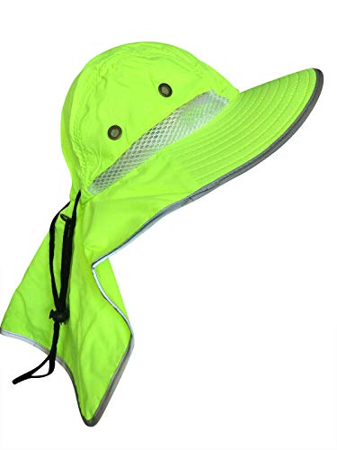 Men High Visibility Sun Hat with Neck Flap Wide Brim Boonie Hat Bucket Cap Packable Adjustable (Neon Lime)
