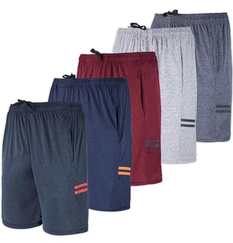Real Essentials Mens Dry Fit Shorts Dri Active Wear Short Men Athletic Performance Basketball 9 Inch Inseam Sweat Tennis Soccer Running Gym Casual Workout Sports, Set 6, M, Pack of 5