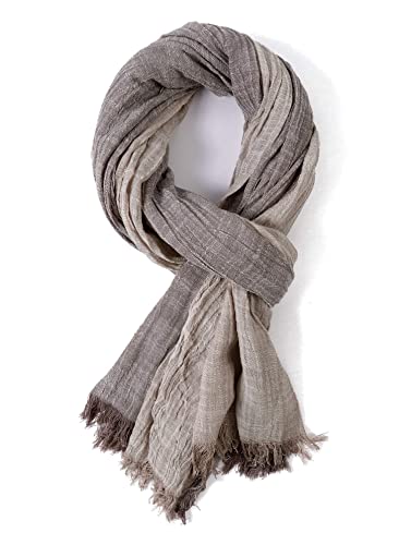 GERINLY Two Tone Scarf Fringe Casual Shawl for Men Nomad Desert Wrap Fashion Male Basic Scarf Linen Hijab (Brown)