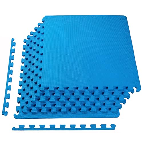 Everyday Essentials 1/2 Inch Thick Foam Interlocking Tile Puzzle Exercise Mat for Home Gym Flooring, 6 Pieces, 24 Square Feet, Blue