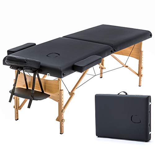 BestMassage Portable 84 Inches Long 28 Inchs Wide Hight Adjustable Table 2 Folding Massage Spa Facial Cradle Salon Bed W/Carry Case, 1 Count (Pack of 1), Black