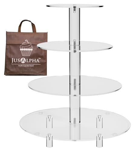 Jusalpha Large 4 Tier Acrylic Round Cake Stand Cupcake Stand Dessert Tower Tea Party Serving Platter, Cupcake Tree Wedding Party Décor, Stand with Rod Feet (4RF)