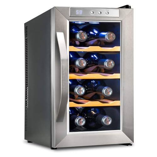 Ivation 8 Bottle Thermoelectric Wine Cooler/Chiller - Stainless Steel - Counter Top Red & White Wine Cellar w/Digital Temperature, Freestanding Refrigerator Smoked Glass Door Quiet Operation Fridge
