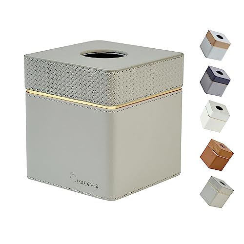 Cloudever Tissue Box Holder Cover Square, Modern PU Leather Decorative Tissue Cube Holder Organizer - Woven Pattern Grey